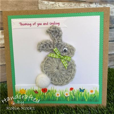 Crochet Bunny Card - Grey/Lime